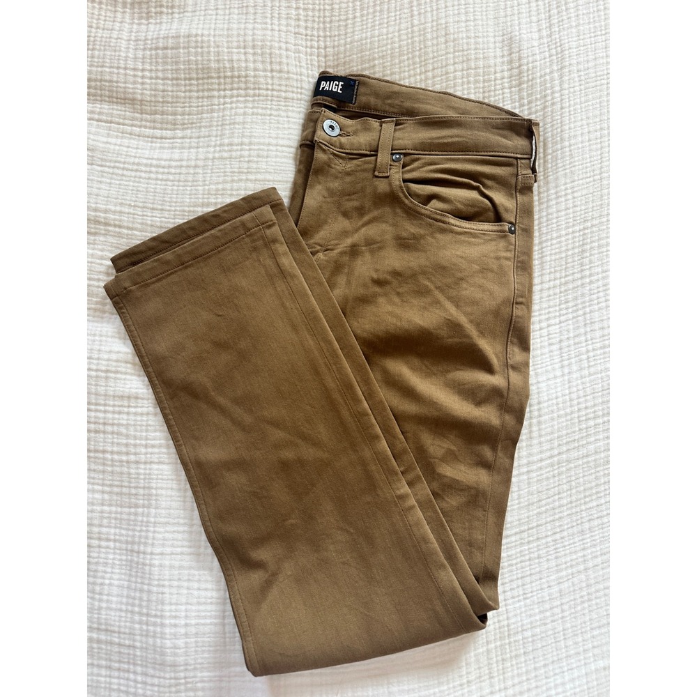 Paige Lennox Slim Fit Pants Brown Transcend Stretch Twill Trousers 34